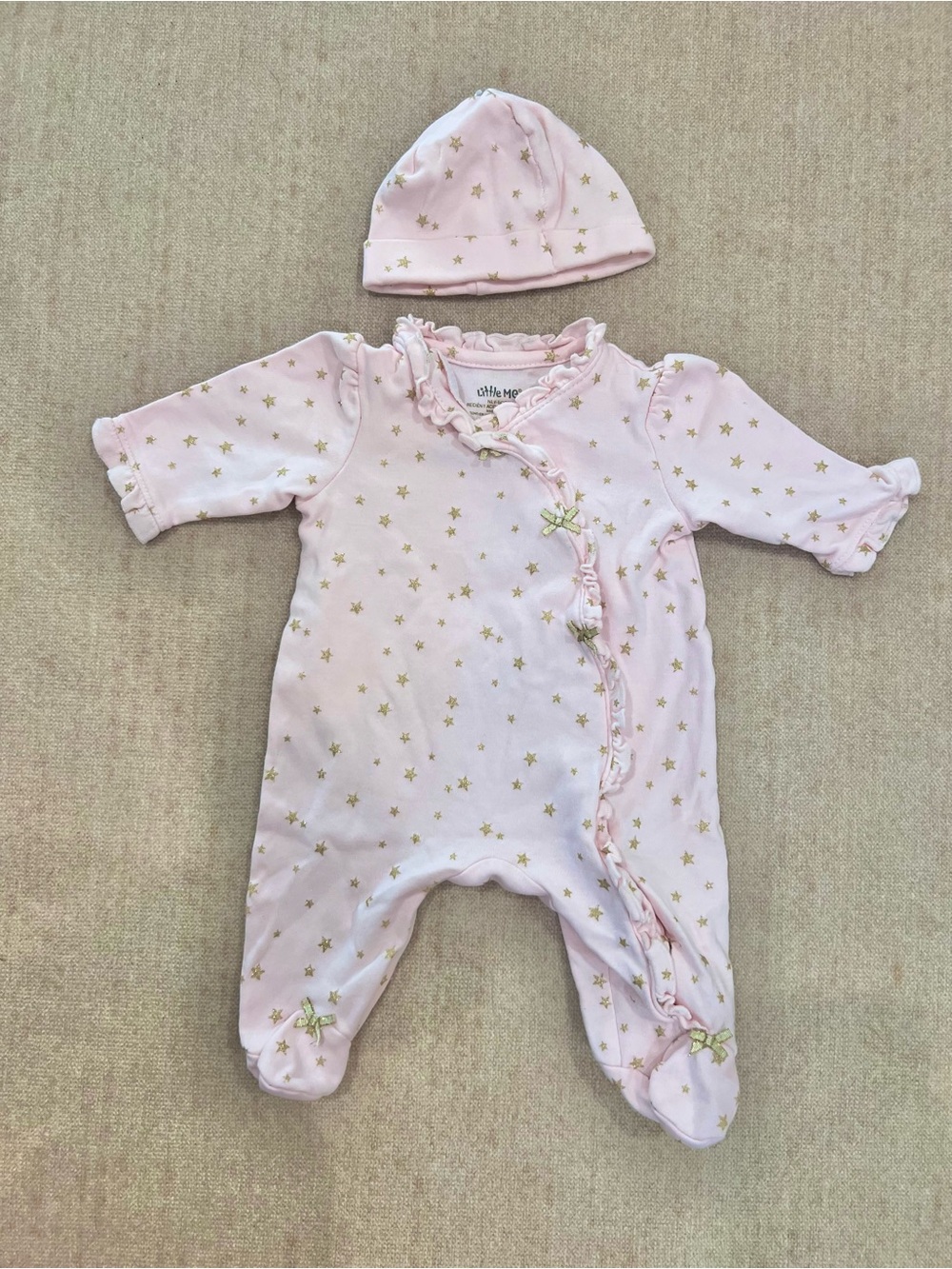 Little Me Newborn Pink Footed Onesie Set Sparkly Gold Stars Going Home Outfit